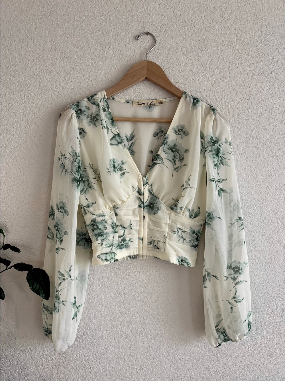 Ivory Blouse with Green Floral Print - Liberty Love